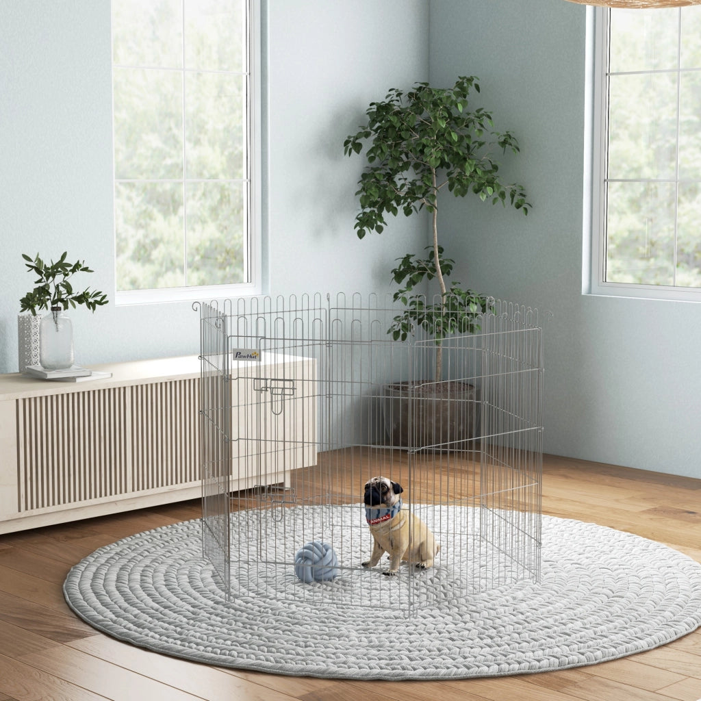 Recinto per Cani Pieghevole 8 Pezzi con Porta ¨C zephmum ¨C Grigio Acciaio 63x91 cm