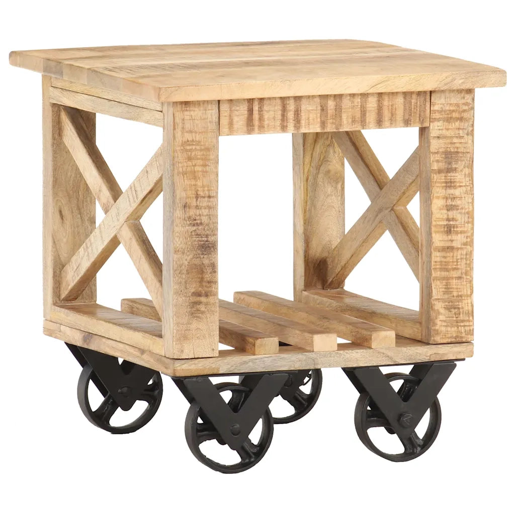 Tavolino Laterale | Tavolo laterale con Ruote 40x40x42cm in Legno di Mango Grezzo