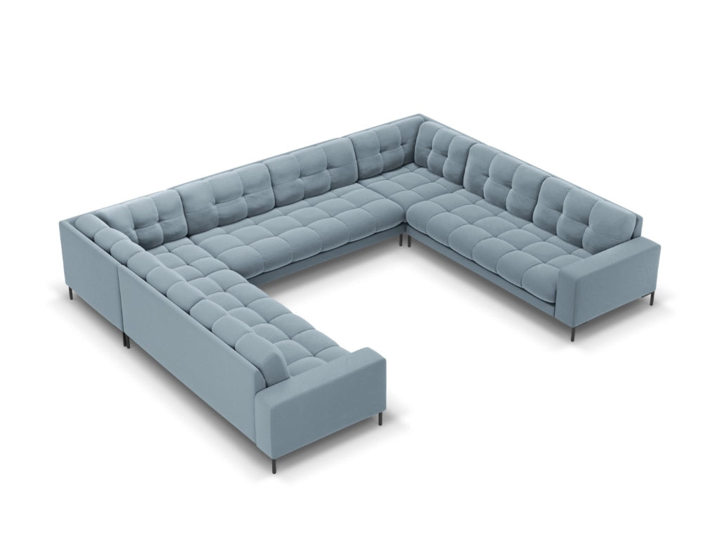 Cosmopolitan Design - Divano panoramico "Bali" 9 posti in velluto azzurro 