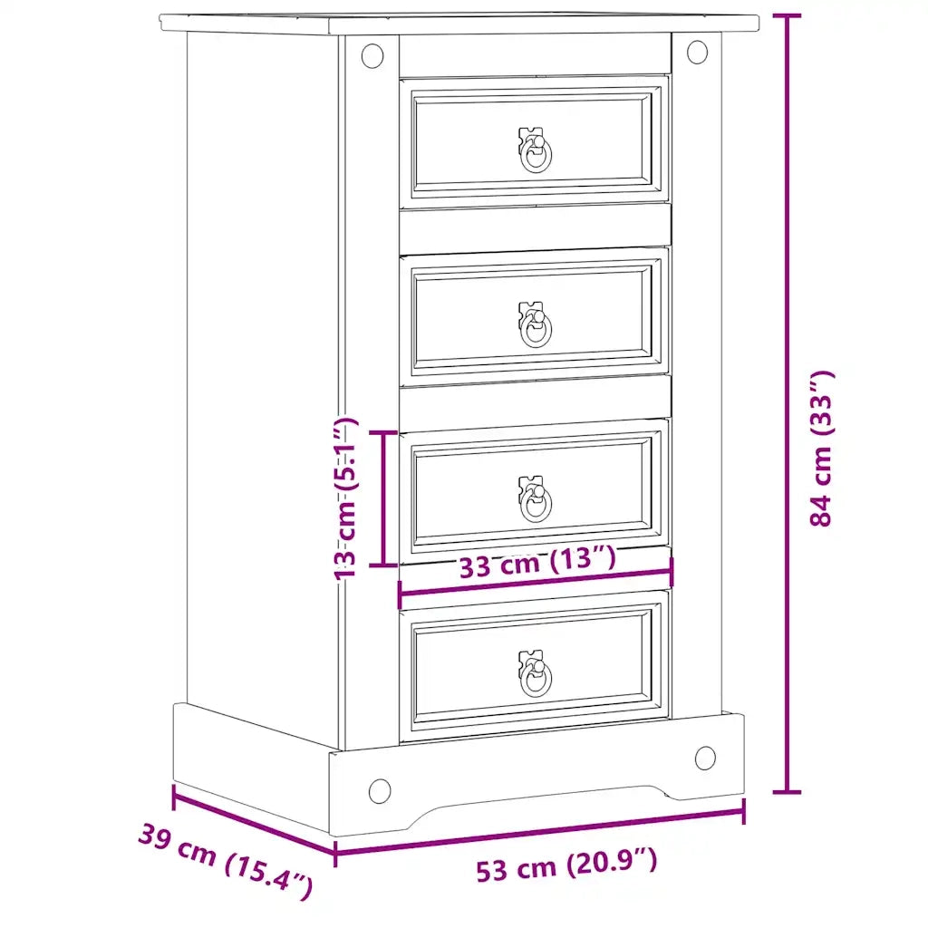 Comodino Corona 53x39x84 cm in Legno Massello di Pino 4005660
