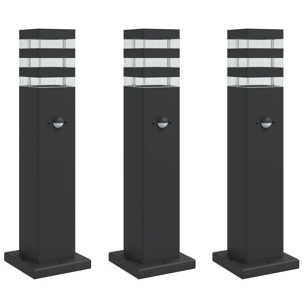 Lampade da terra per esterni con sensore 3 pezzi 50 cm alluminio nero 02_0042565