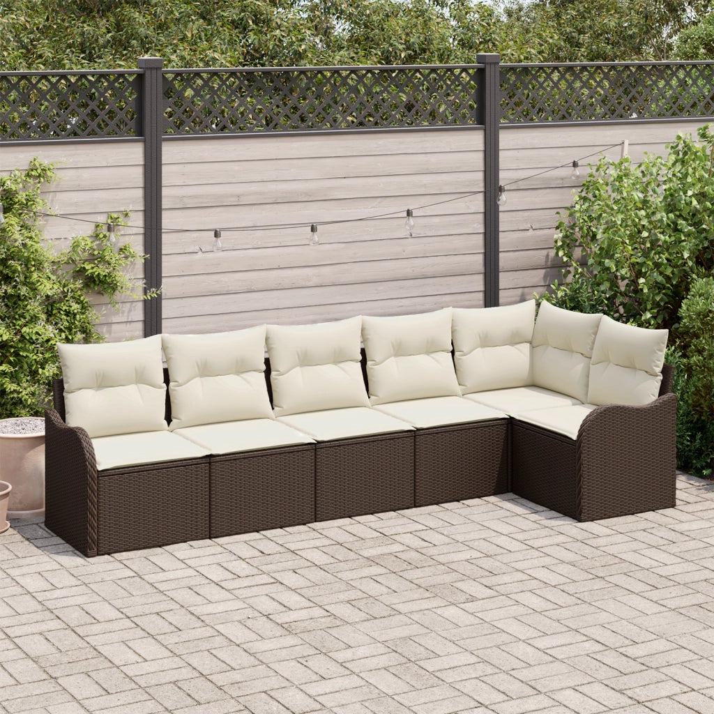 Set Divano da Giardino  6 Pezzi con Cuscini Rattan Polietilene Marrone