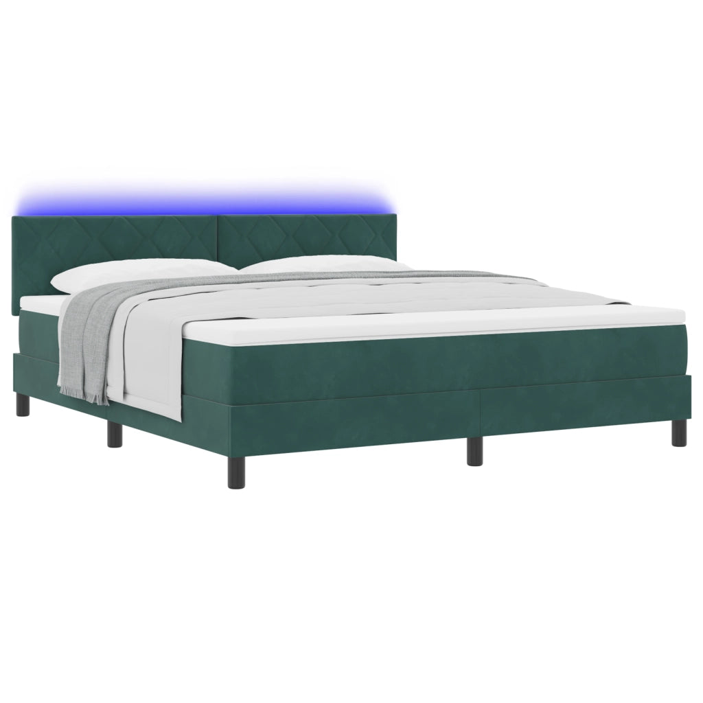 Letto con box spring e materasso & LED Verde scuro 180x200 cm in velluto