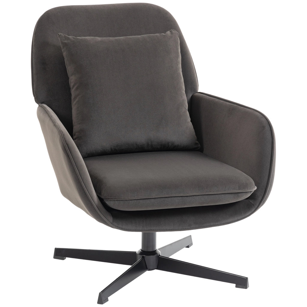 Poltrona imbottita in velluto con struttura in metallo e cuscino ¨C zephmum ¨C grigio scuro