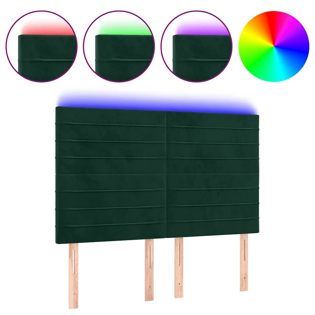 Testiera a LED-Testata con LED Verde Scuro 144x5x118/128cm in Velluto 303049