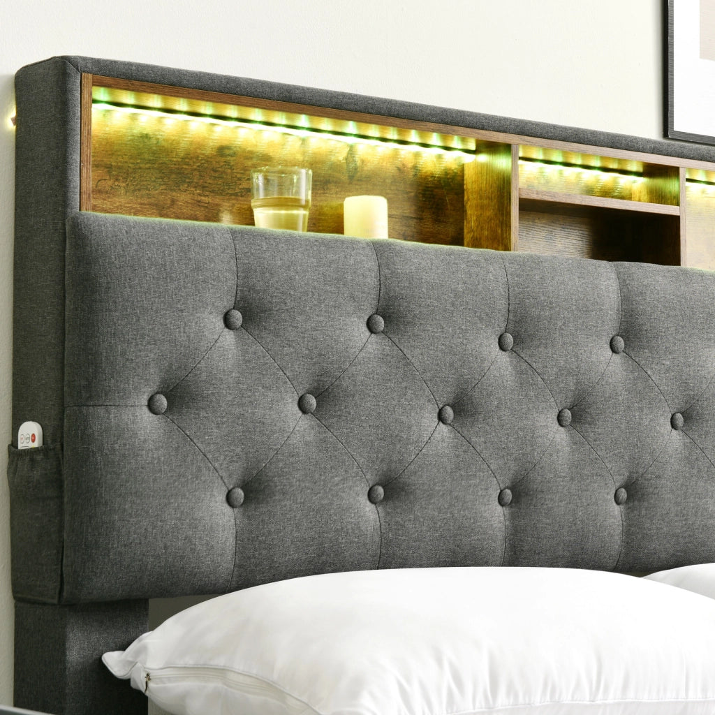 letto imbottito legno grigio 140 x 200 cm