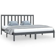 Letto matrimoniale | Letto per adulti | Giroletto Grigio in Legno Massello di Pino 200x200 cm