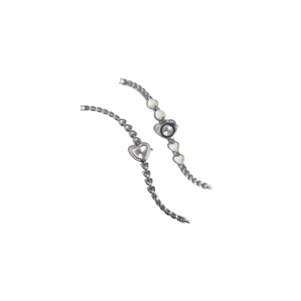 Trade Shop - Orologio A Cuore Con Strass Piccoli Taglio Swarovski Su Quadrante E Bracciale -