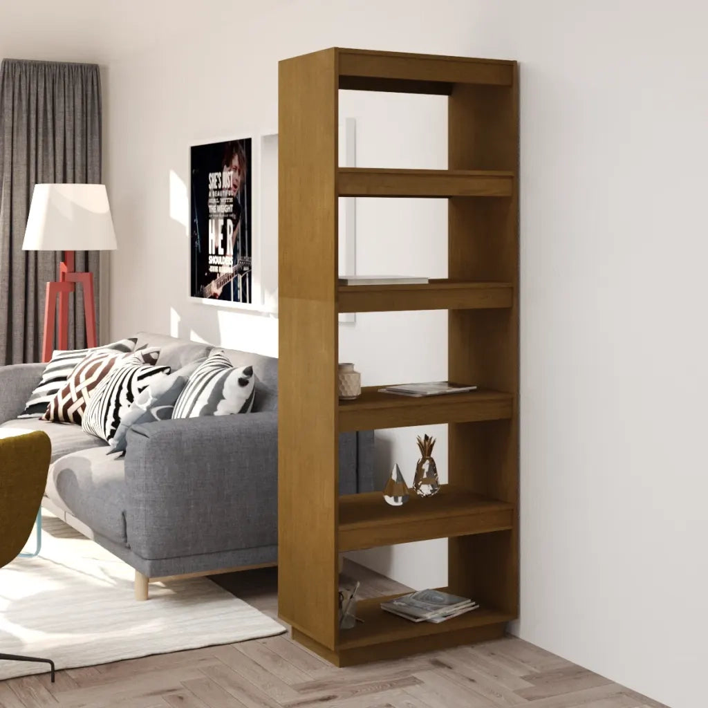 Libreria Divisorio-Scaffale per Libri-Mobile di Stoccaggio Ambra 60x35x167 cm in Massello di Pino