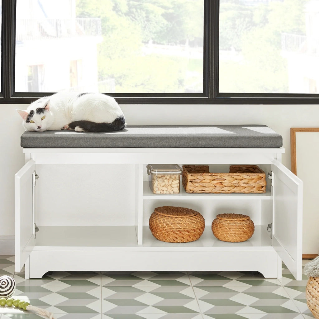Cuccia Per Gatti Con Ciotola Per Gatti In Acciaio Inossidabile Panca Con Seduta Casetta Per Gatti Bianco 90x36x44cm FSR136-W SoBuy