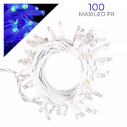 CATENA LUMINOSA PROFESSIONALE 100 MEXI-LED 10M LUCE BLU FISSA E BIANCA FLASH - ESTENDIBILE FINO A 200M PER DECORAZIONI ESTERNE DI ALTA QUALITA'