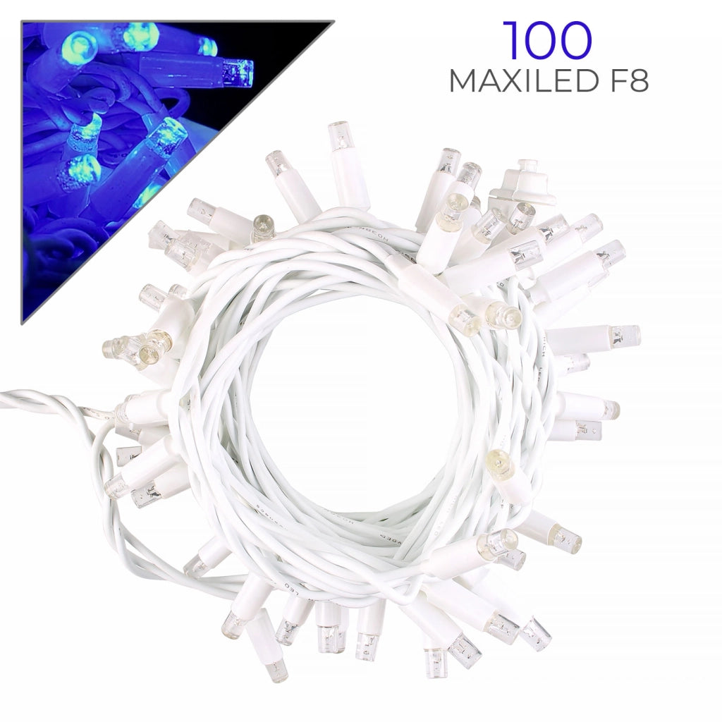 CATENA LUMINOSA PROFESSIONALE 100 MEXI-LED 10M LUCE BLU FISSA E BIANCA FLASH - ESTENDIBILE FINO A 200M PER DECORAZIONI ESTERNE DI ALTA QUALITA'