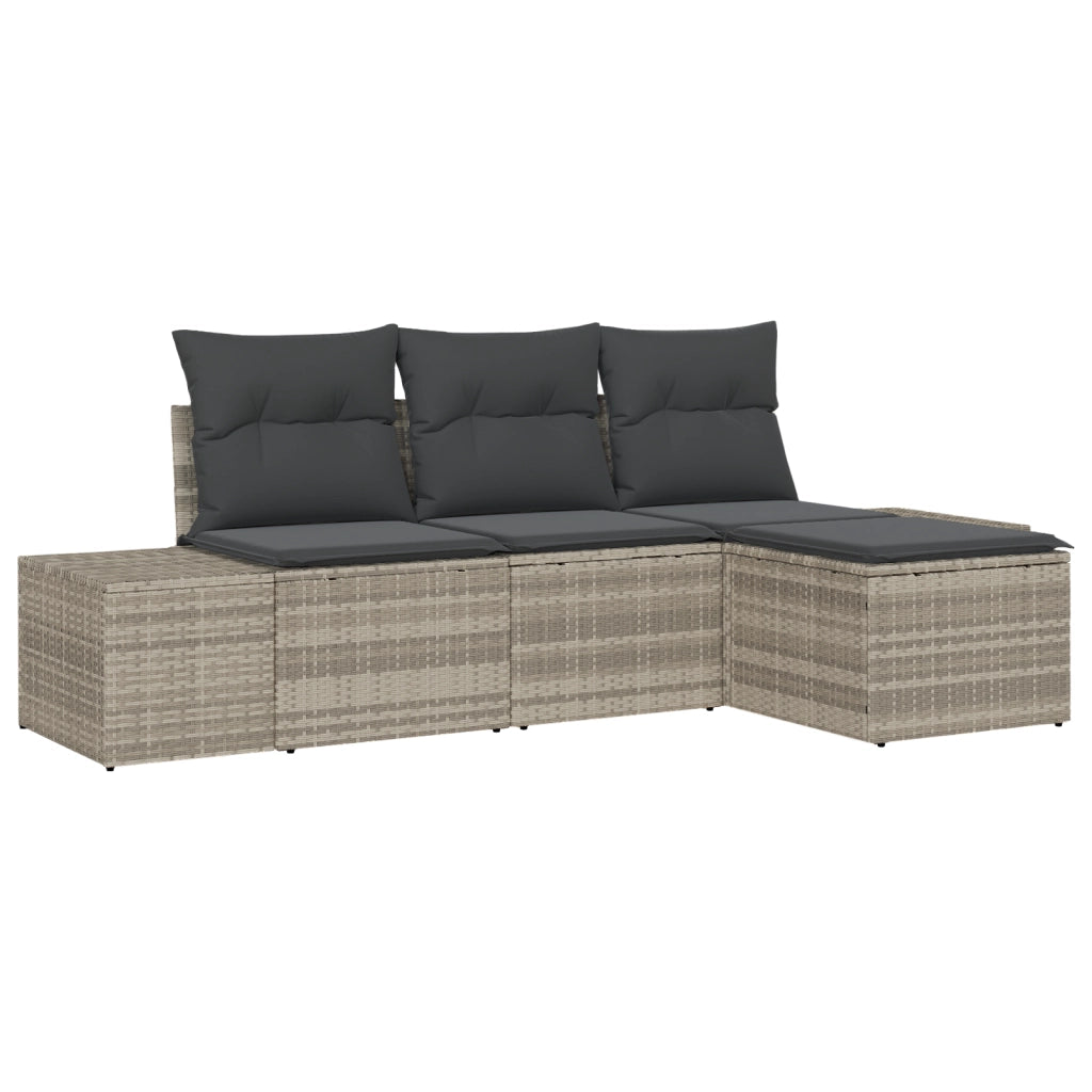 Set Divano da Giardino da 4 Pezzi con Cuscini Grigio Chiaro Polyrattan