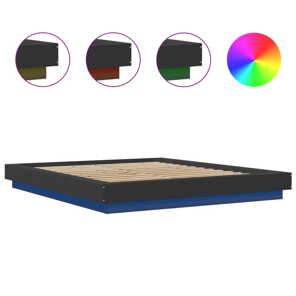 Giroletto con Luci LED-Struttura Letto Nero 150x200 cm in Legno Multistrato