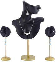 Standarizzazione degli Orecchini con 2 Orecchini a Pendente - Supporto in Resina - Stand per Esposizione - Sostegno in Acciaio dorato - 32 cm di Altezza - Cassa per Gioielli