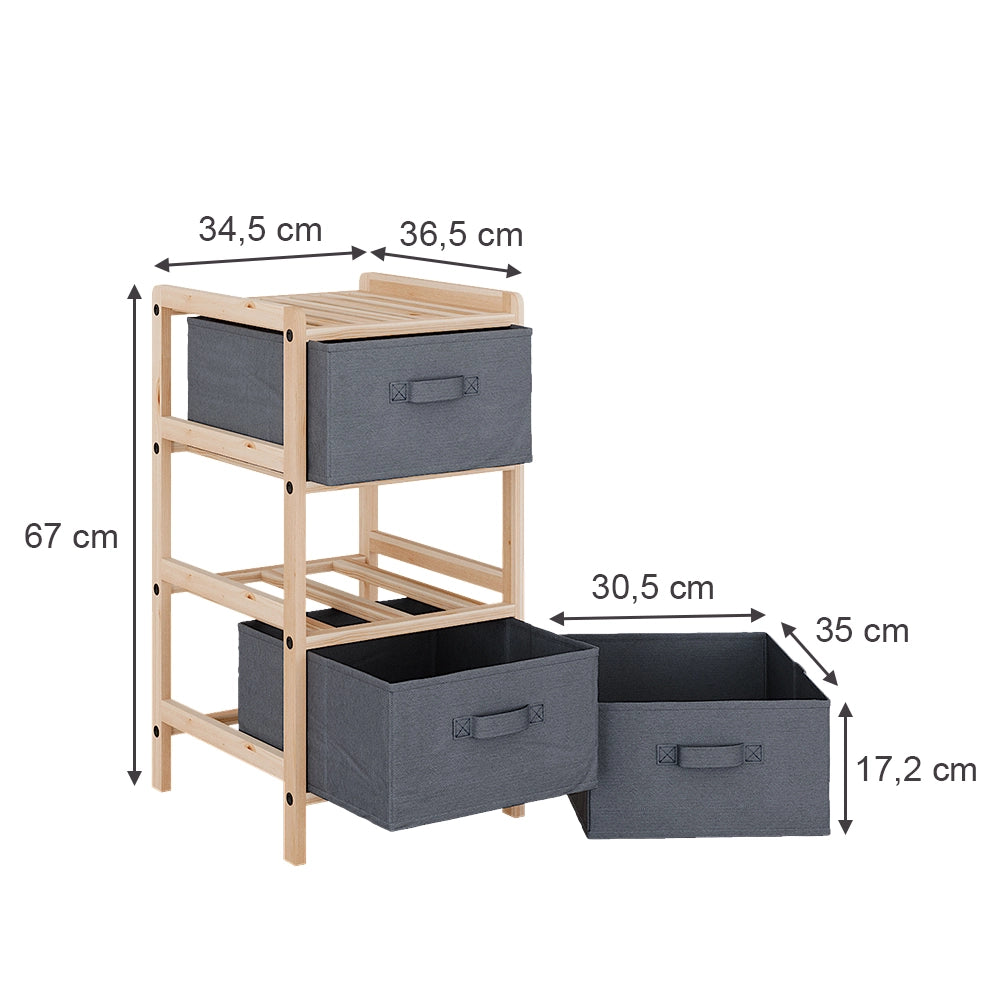Vicco Mobile da bagno Grigio 34.5 x 67 cm con 3 cassetti in tessuto