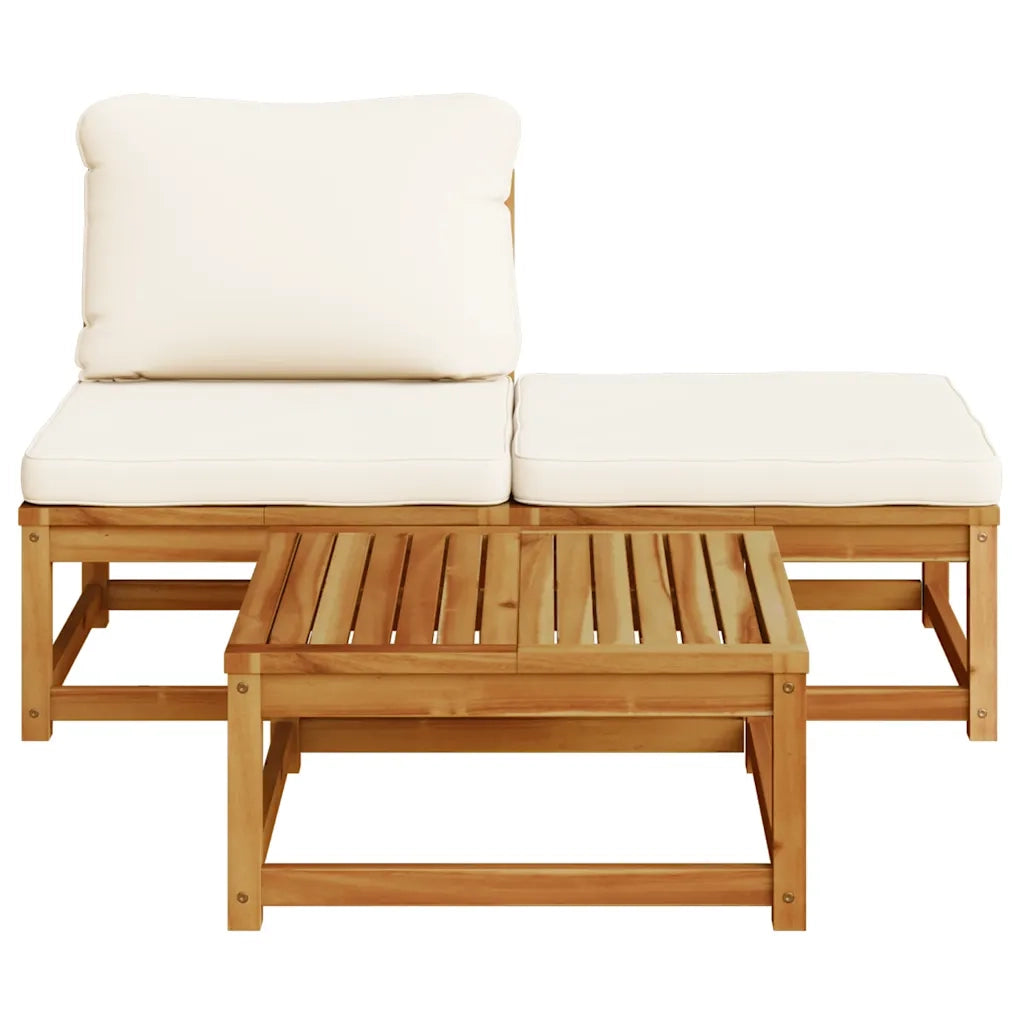 Set Mobili da Giardino 3pz con Cuscini Legno Massello di Acacia