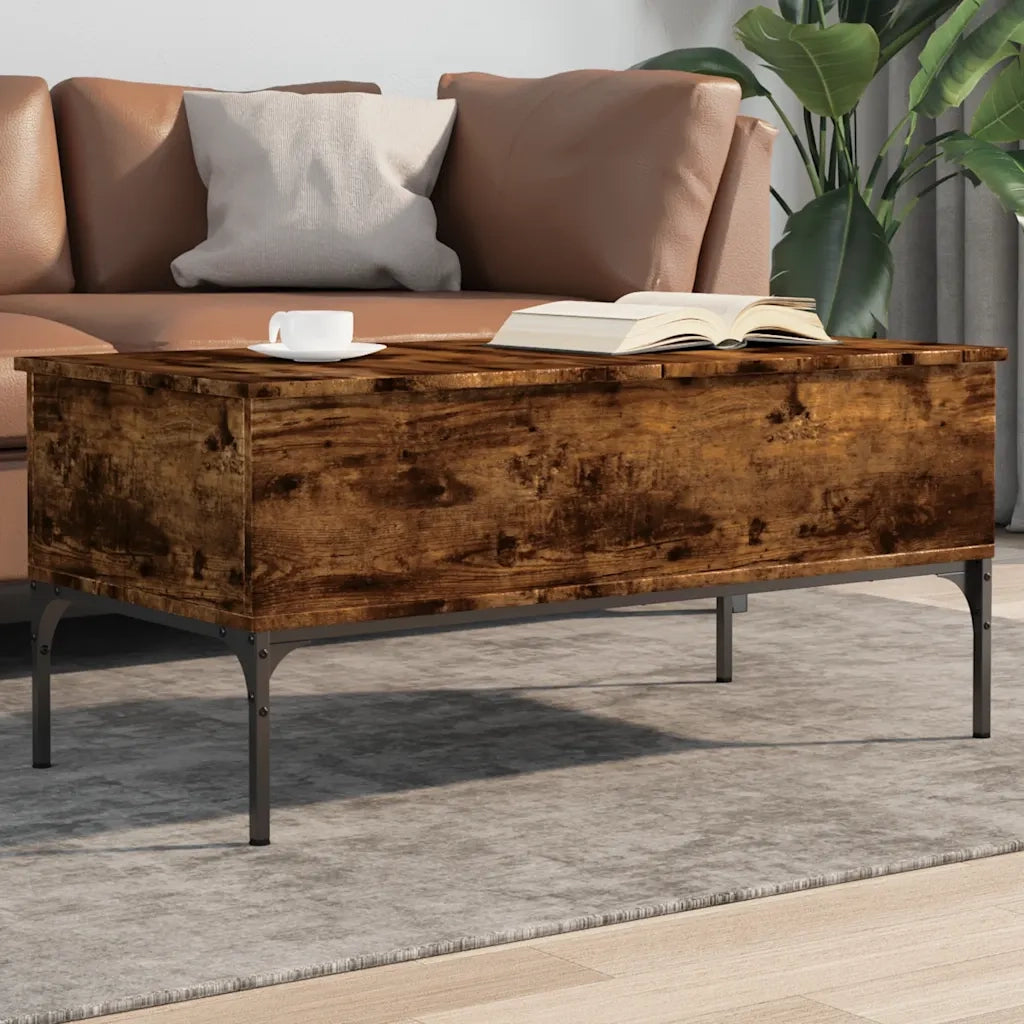 Tavolino da salotto | Tavolino da caff¨¨ | Tavolino da Soggiorno Rovere Fumo 100x50x45cm in Legno Multistrato e Metallo