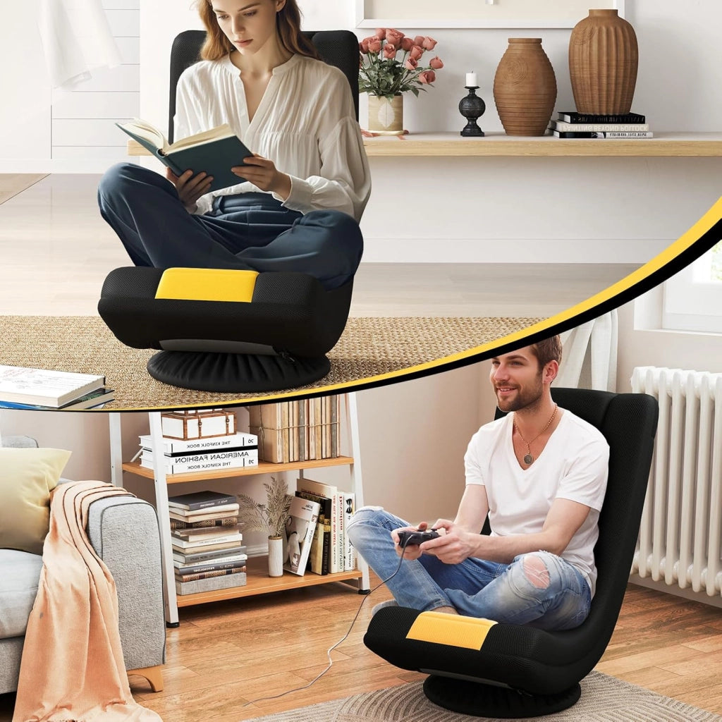 Sedia da Pavimento Pieghevole, Sedia Girevole a 360°, Sedie da Terra con 4 Posizioni Regolabili, Sedia per Lettura Gaming, Portata 140 kg