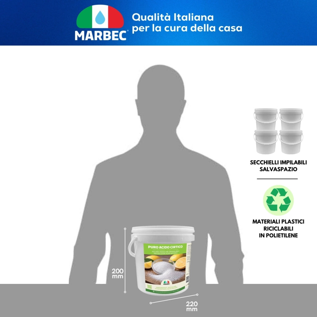 Detergente disincrostante versatile, anticalcare e ammorbidente naturale Marbec PURO ACIDO CITRICO - 5KG