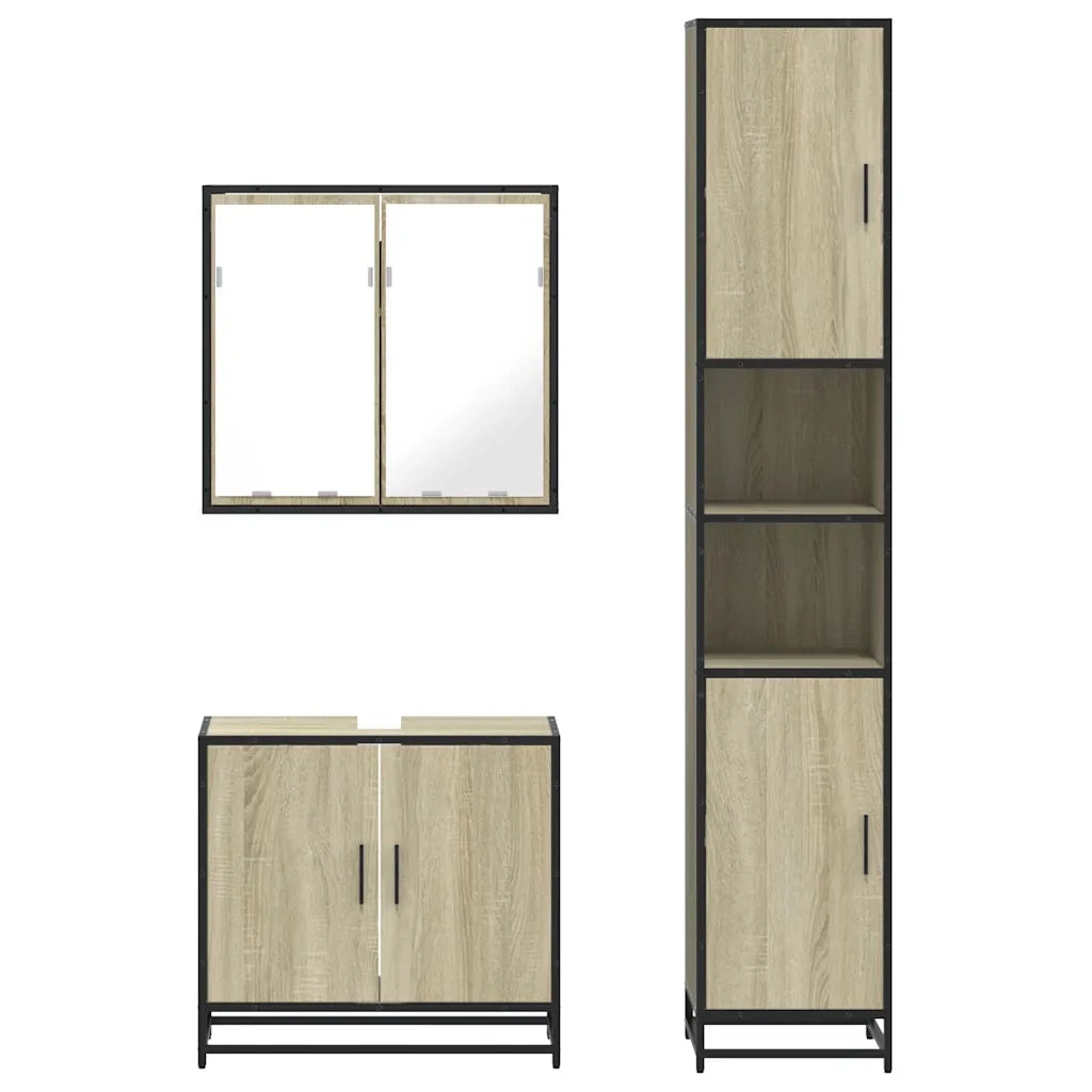 Set Mobili da Bagno | Armadio da bagno 3 pz Rovere Sonoma in Legno Multistrato