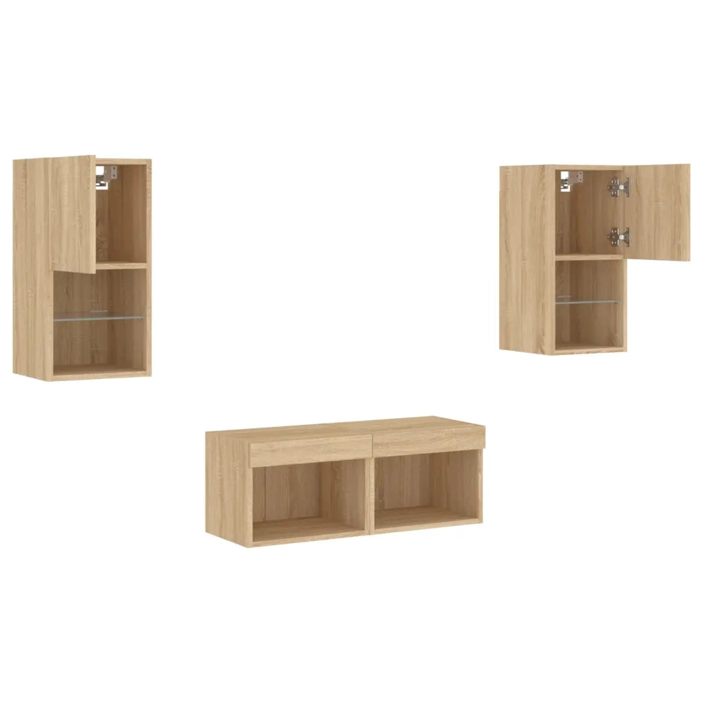 Mobili TV a Muro 4pz con Luci LED Rovere Sonoma 3216571