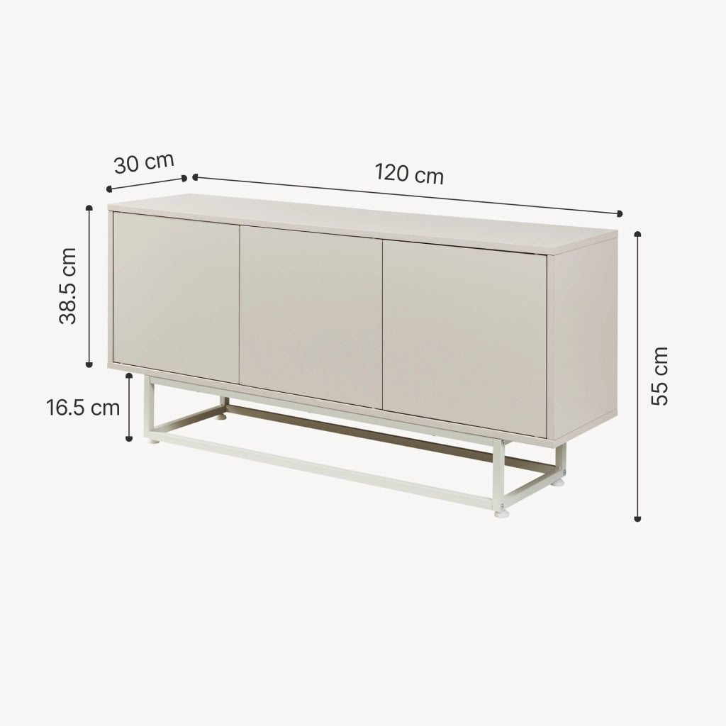 Armadietto Boxholm Credenza Bassa con 3 Ante Push-Open 120x30x55 cm Avena Oatmeal [en.casa]