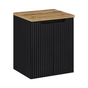 Set bagno sospeso VANO 50cm: mobile sottolavabo con ante scanalate + piano per lavabo effetto rovere chiaro
