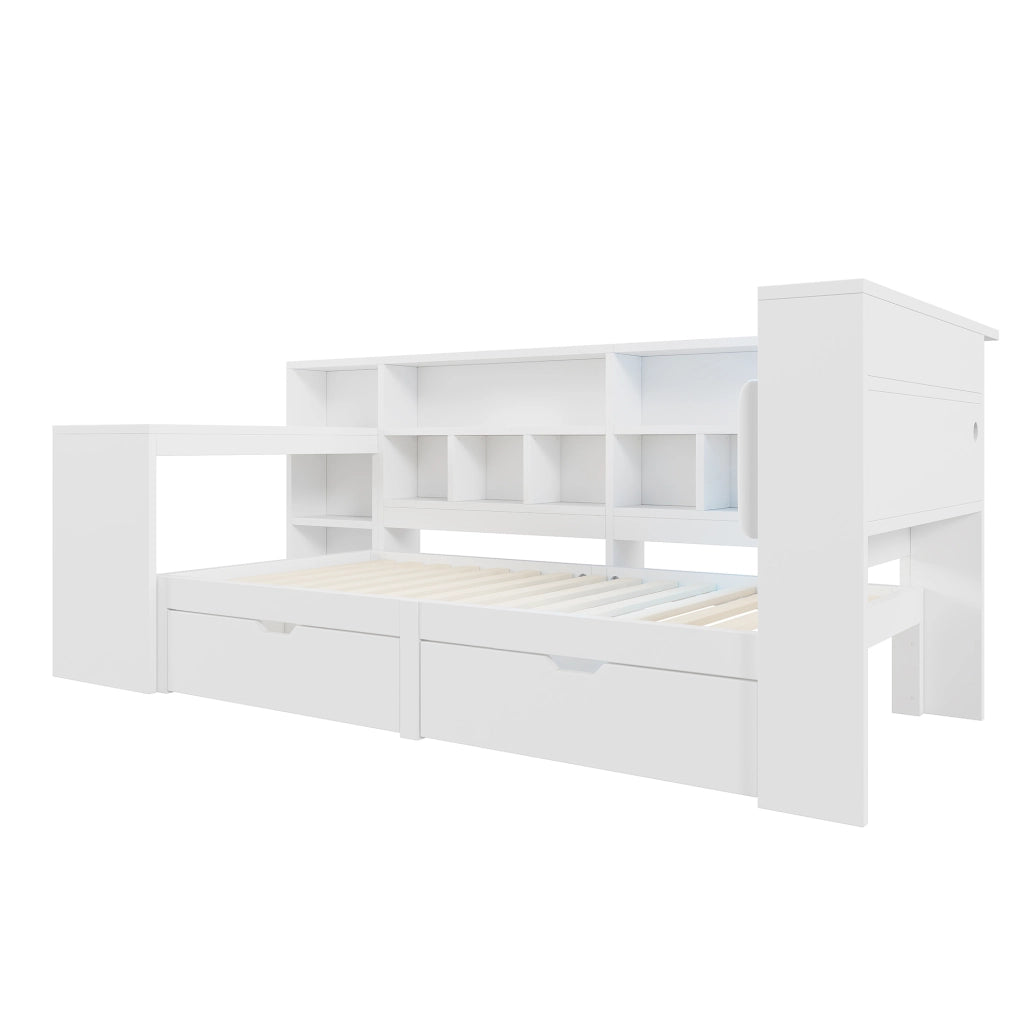 Letto a piattaforma 90x200 cm con scrivania; libreria e LED bianco
