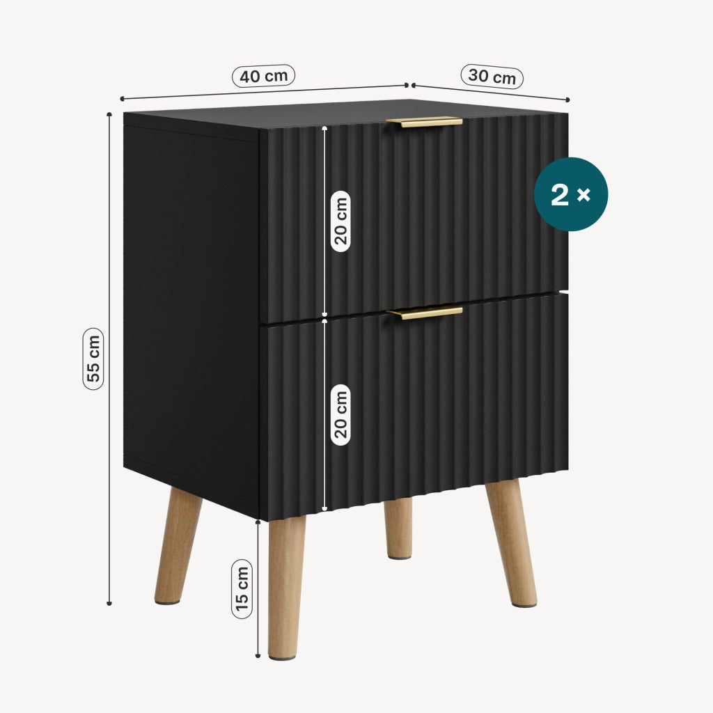 Set di 2 Comodini Nand con 2 Cassetti 55x40x30 cm Nero [en.casa]