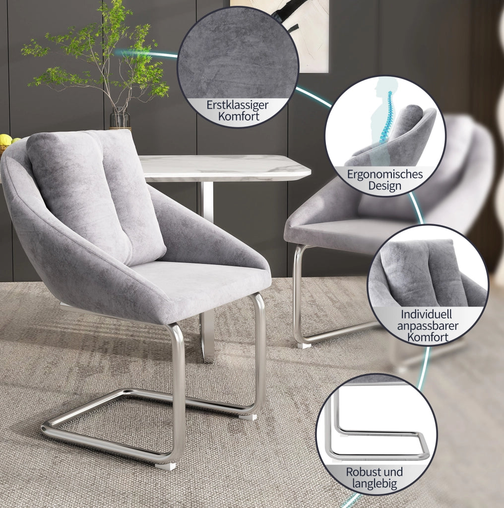 Set di 6 sedie in velluto con struttura in metallo grigio