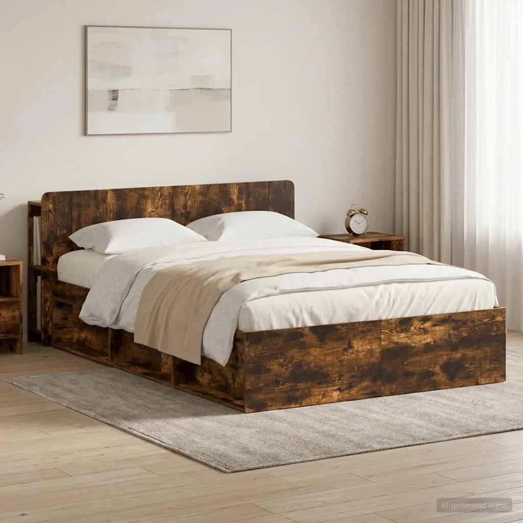 Telaio del letto con storage Rovere Fumo 140 x 190 cm