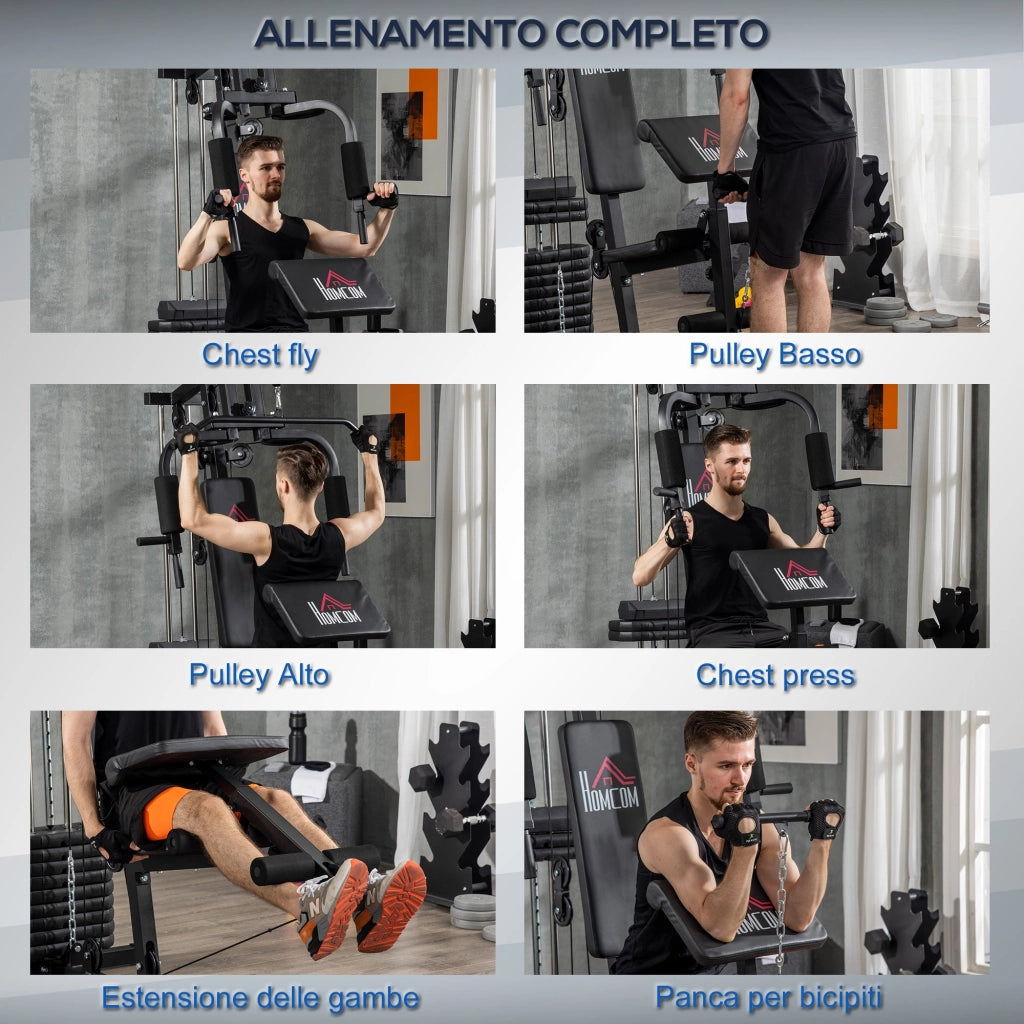 Stazione Fitness con Seduta e Schienale Imbottiti 135x103x210 cm in Acciaio e PU Nero