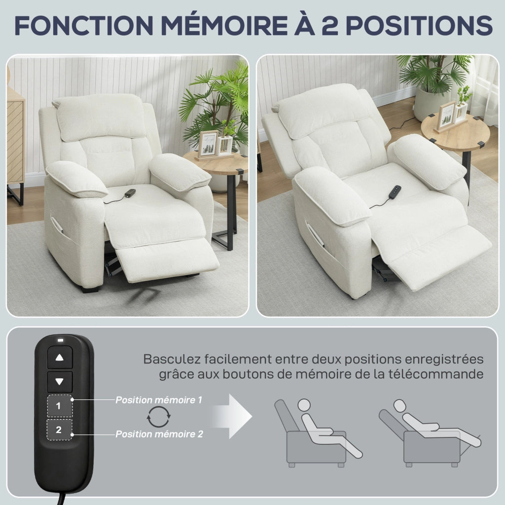 Poltrona relax elettrica reclinabile con poggiapiedi, tasche laterali e telecomando ¨C zephmum ¨C 86x90x103cm crema