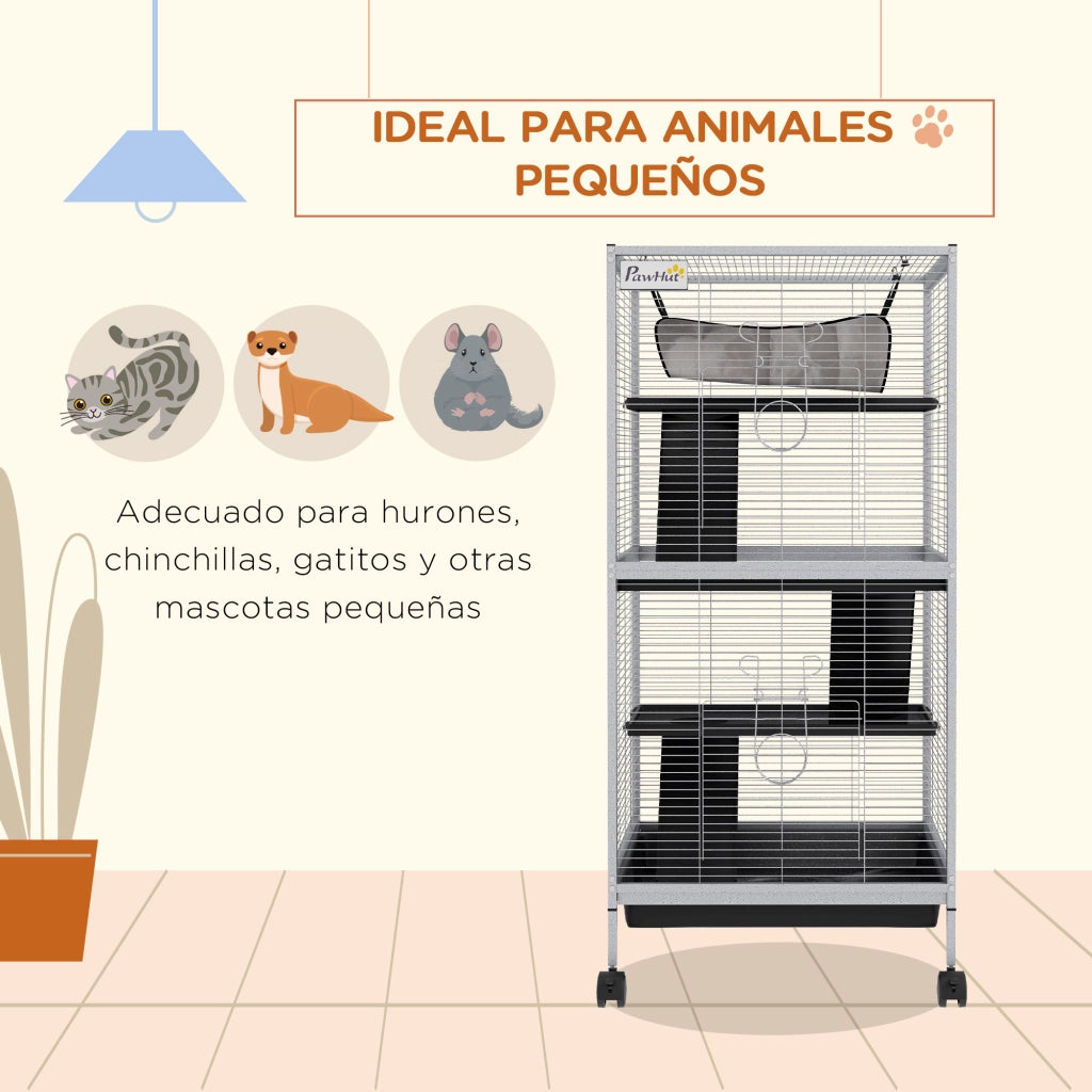 Gabbia per Animali Domestici con Ruote ¨C zephmum ¨C Grigio 52x52x113,5cm