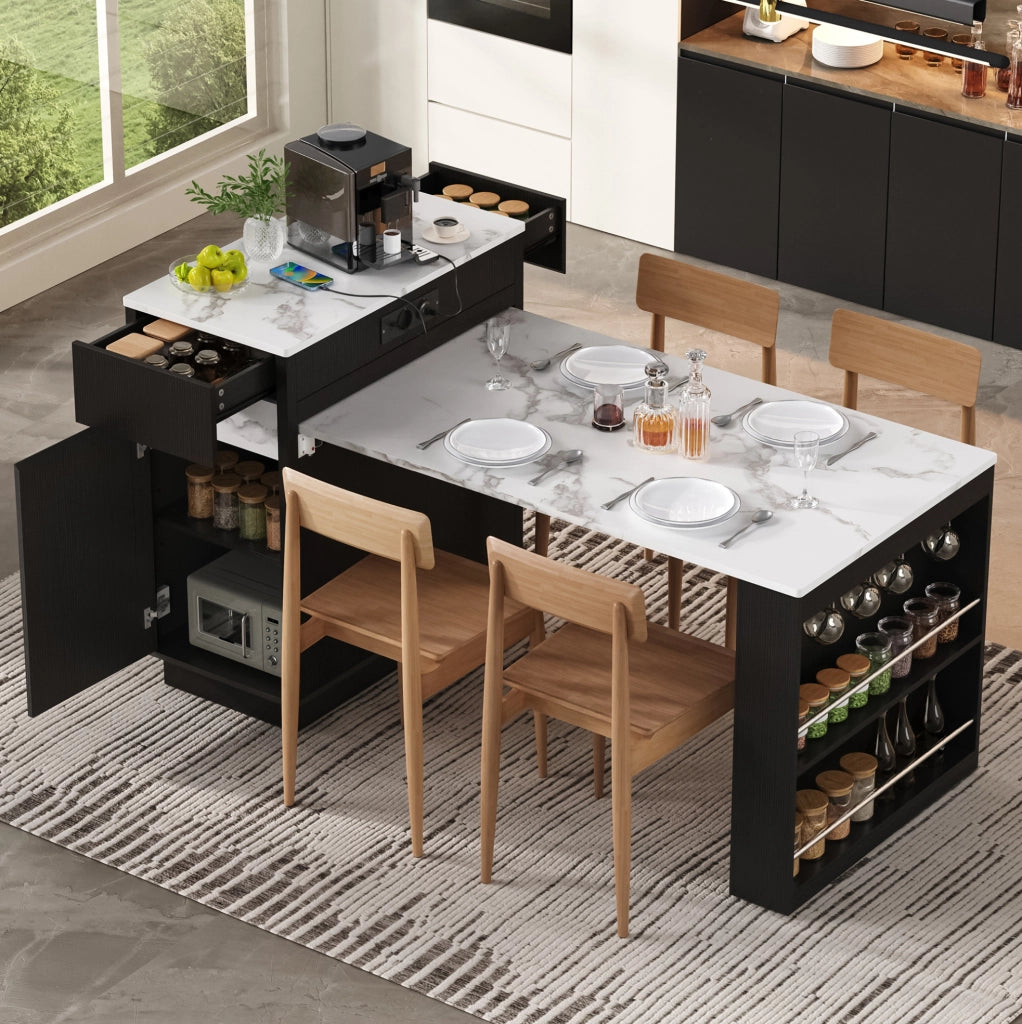 Tavolo da pranzo estensibile con LED e contenitore nero