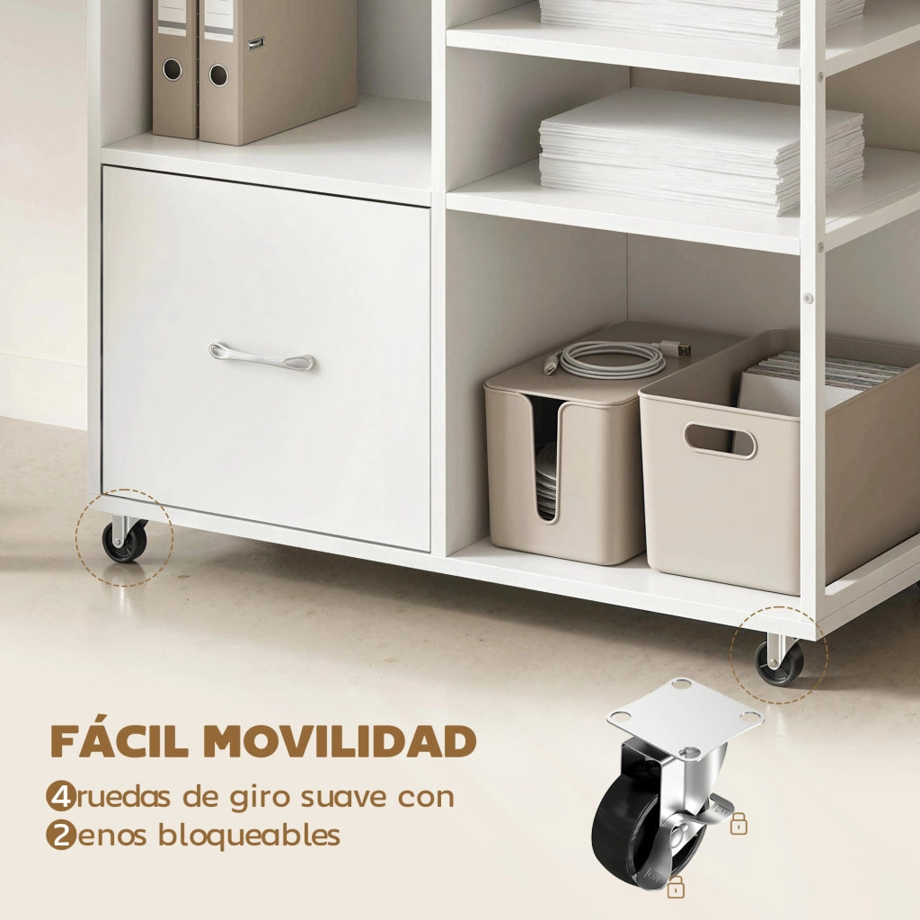 Mobile per Stampante con Ruote e Cassetto ¨C zephmum ¨C Bianco