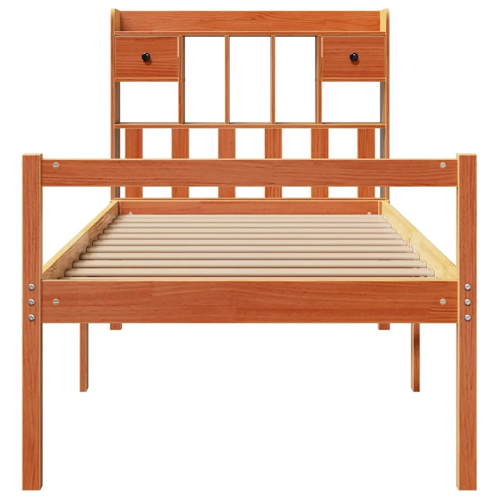 Letto Libreria senza Materasso Marrone Cera 75x190 cm in Pino 3322065