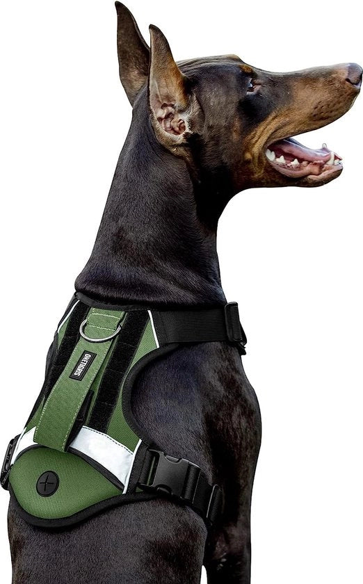 Harnas Tattico Senza Tirare per Cani di Dimensioni Medie e Grandi, Alimentatore di Cintura Regolabile per Cani, 1 Maniglia, Giubbotto per Cani con Sacchetto per Escrementi, Strisce Riflettenti