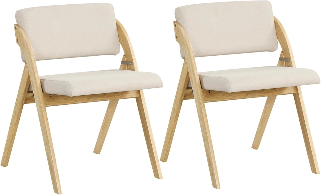 Set 2 Sedie da Pranzo, Sedia da Cucina Pieghevole con Gambe in Legno di Gomma, Sedile e Schienale Imbottiti, Sedia Portatile per Casa Ufficio Matrimonio, Portata 160 kg (Naturale)