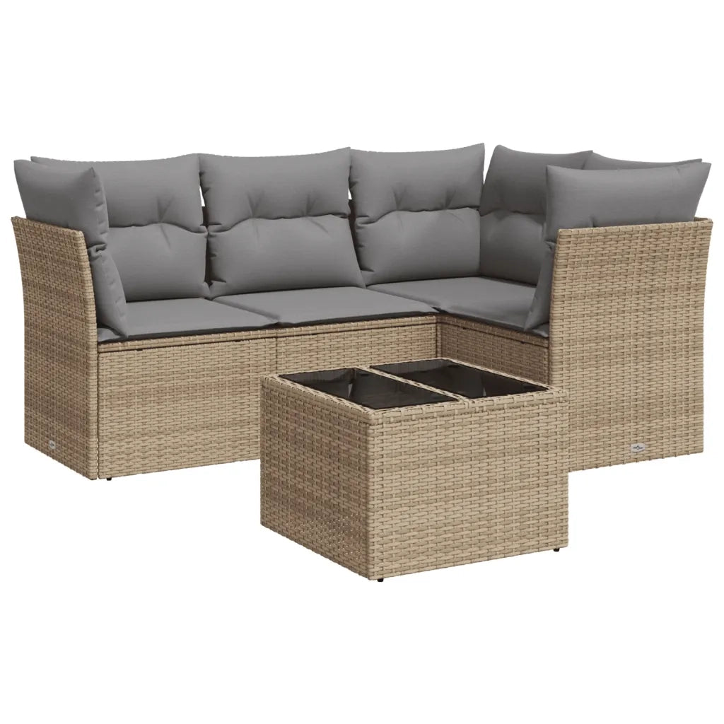 Set Divano da Giardino 5 pz con Cuscini Beige in Polyrattan 3217589