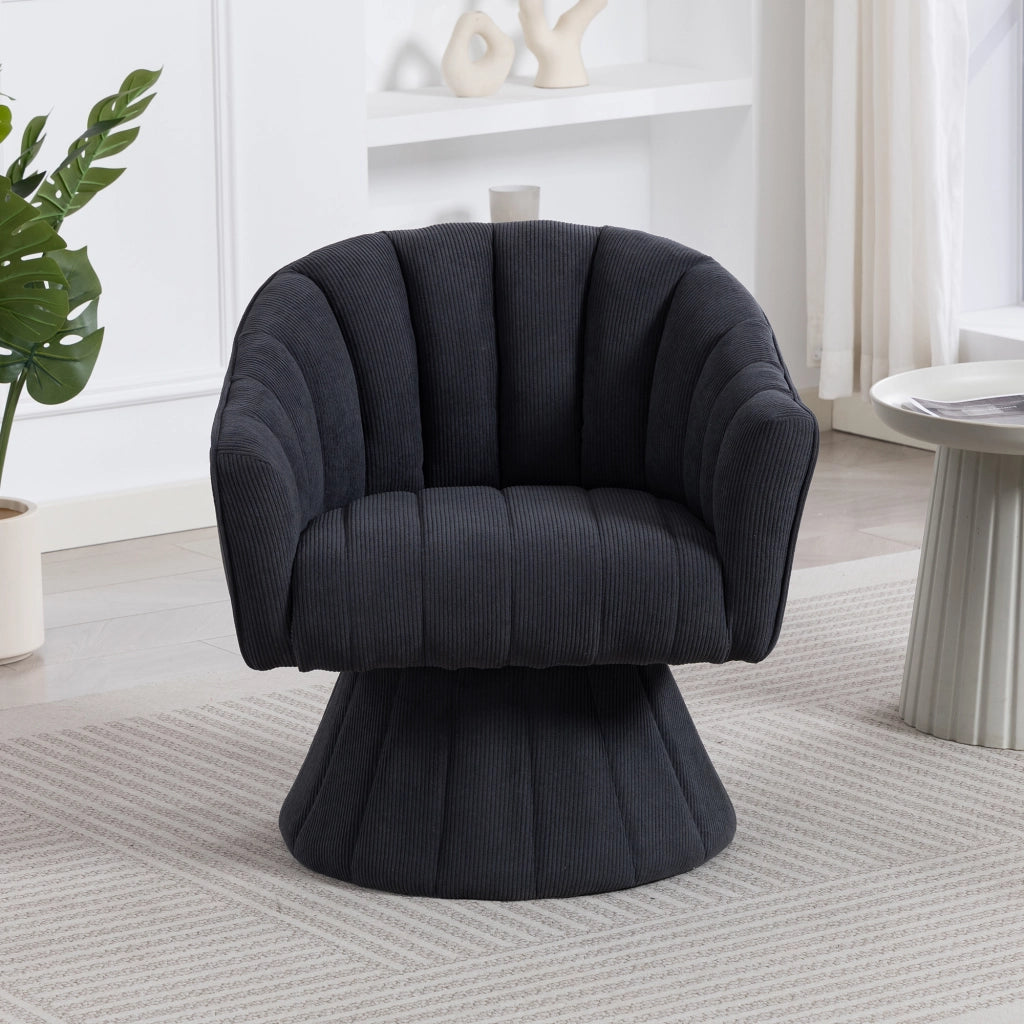 Sedia girevole 360° in velluto a coste, colore grigio scuro, con imbottitura ergonomica e base stabile