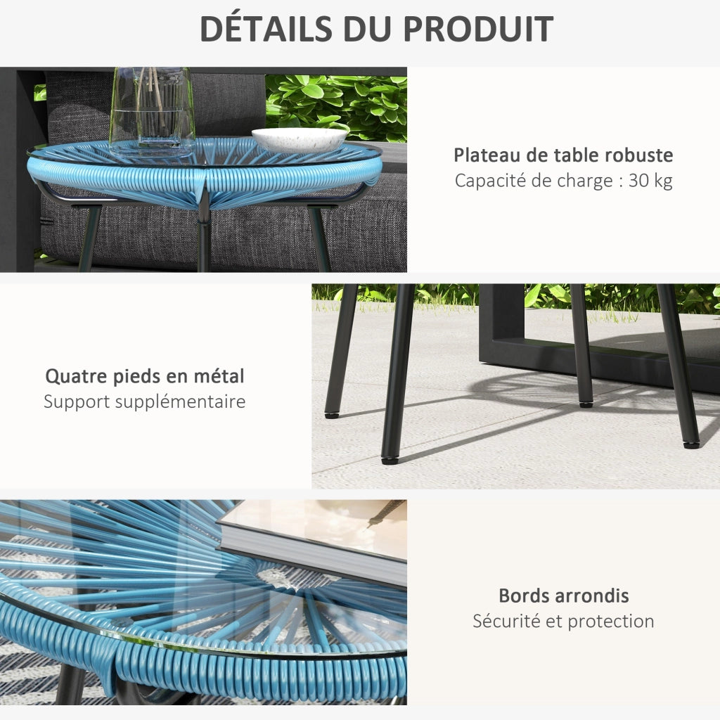 Tavolino rotondo da giardino in resina e metallo con piano in vetro temperato ¨C zephmum ¨C ? 50 x H 50 cm