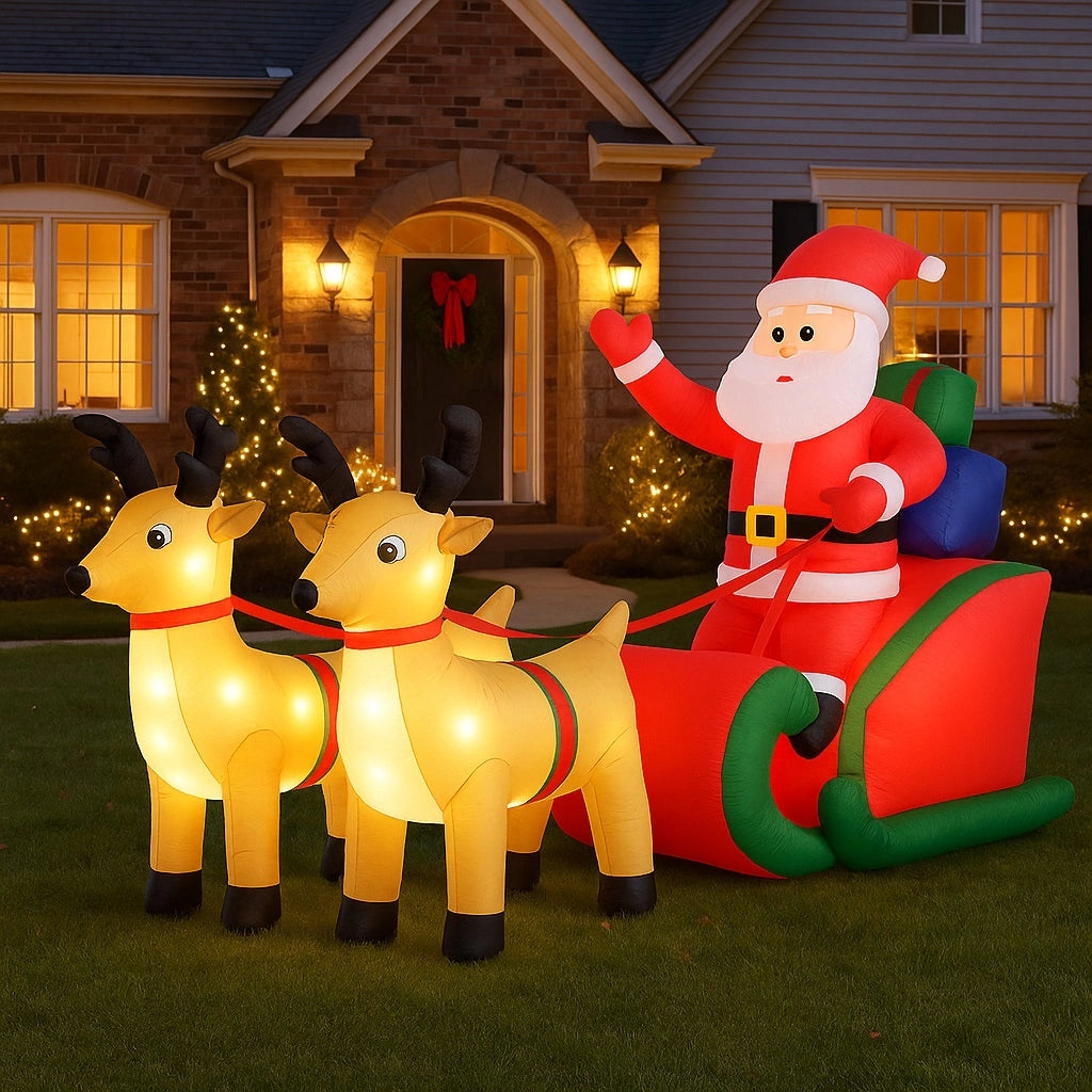 Gonfiabile Natalizio Babbo Natale con Slitta 240cm 6 LED Decorazione Esterno Giardino