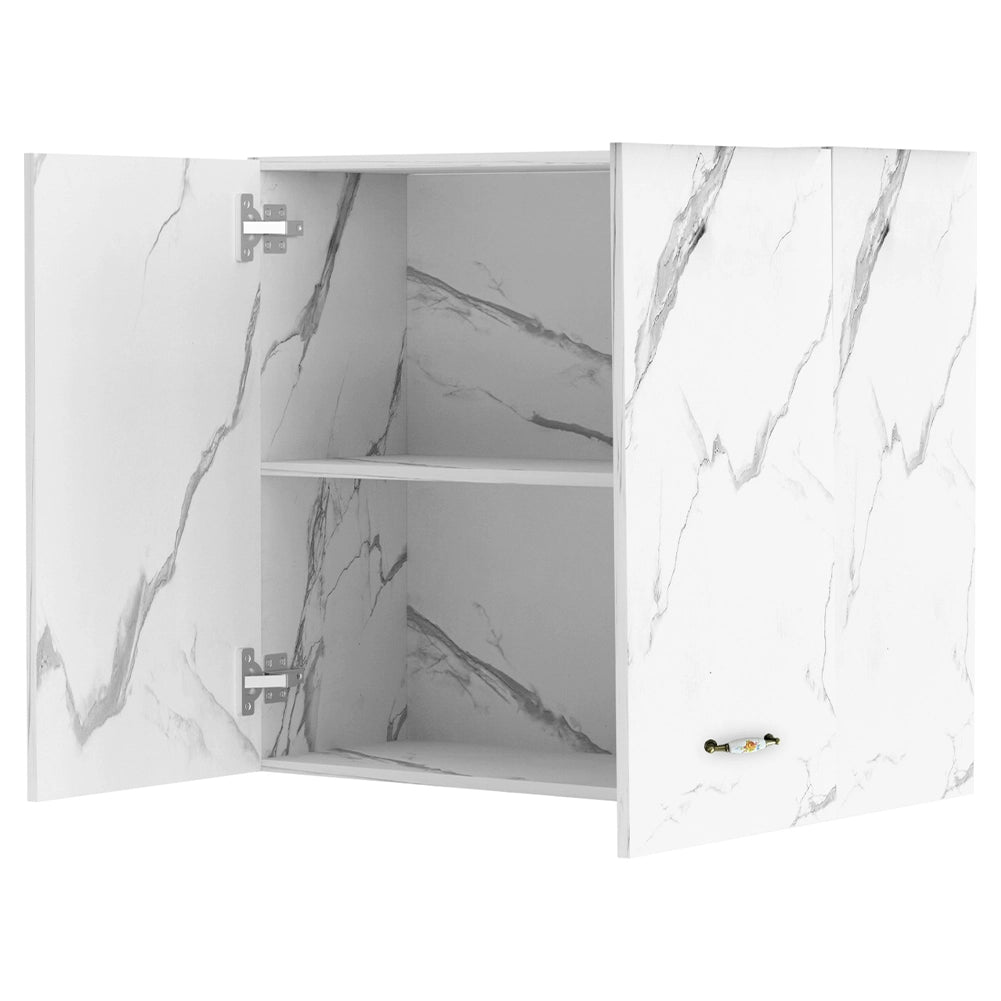 Pensile da Cucina Armadio Sospeso da Parete Doppia Anta in Legno Bianco Effetto Marmo