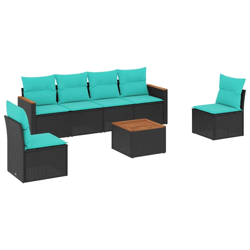 Set Divani da Giardino 7 pz con Cuscini Nero in Polyrattan 3225868