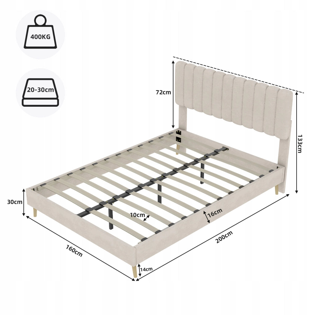 Letto imbottito 160x200 - Xylo - Beige minimalista