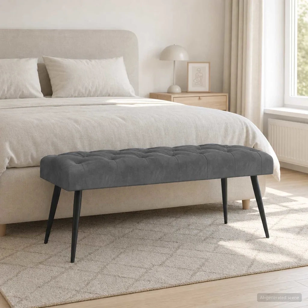 Panchina con bottoni imbottiti Grigio Scuro 110 x 40 x 46 cm 42038572