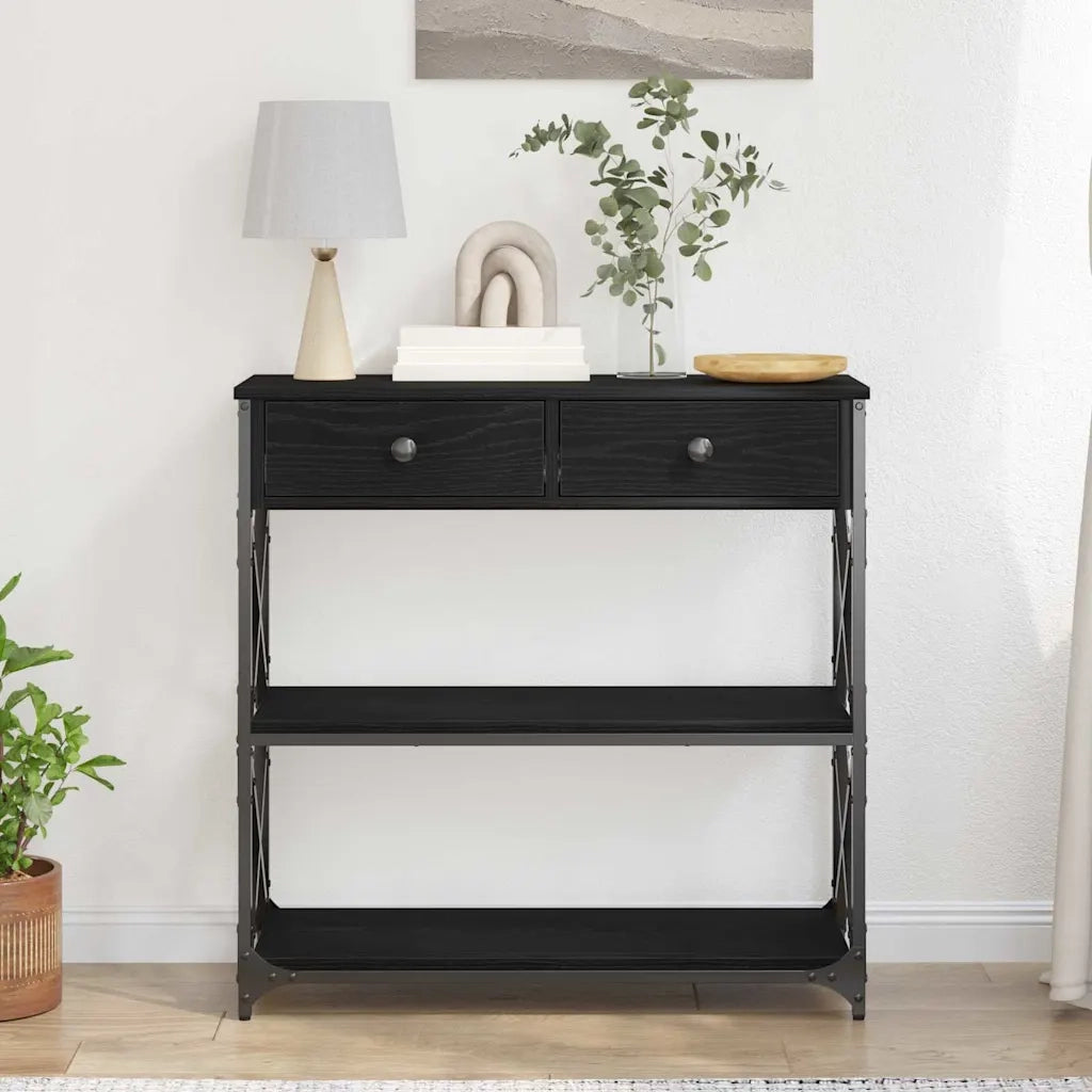 Tavolo Consolle con cassetto Rovere nero 75 x 28 x 75 cm 863537