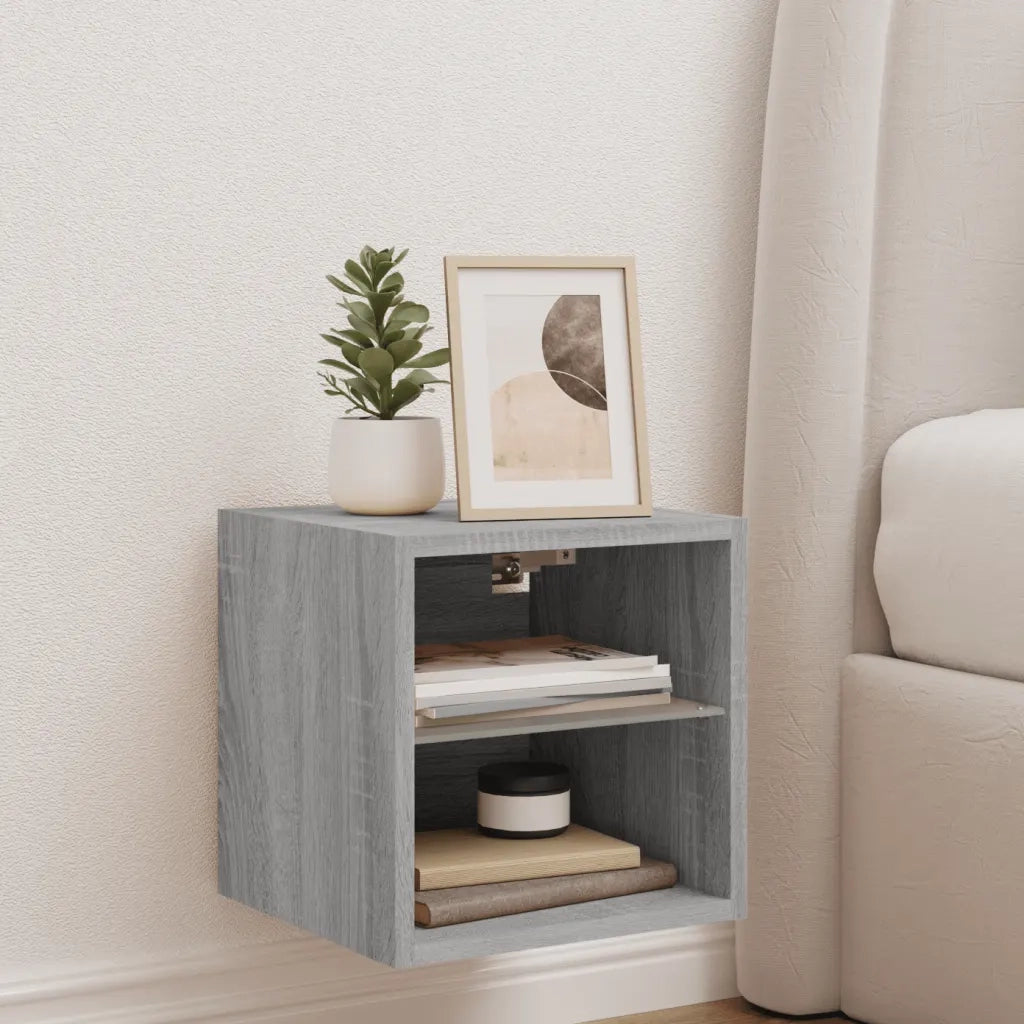 Mobile TV a Parete con Luci LED Grigio Sonoma 30x28,5x30 cm 836983